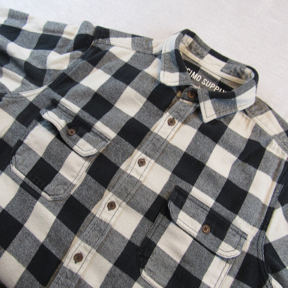 Mossimo Flannel Shirt Mens L Black White Buffalo Plaid Button Down